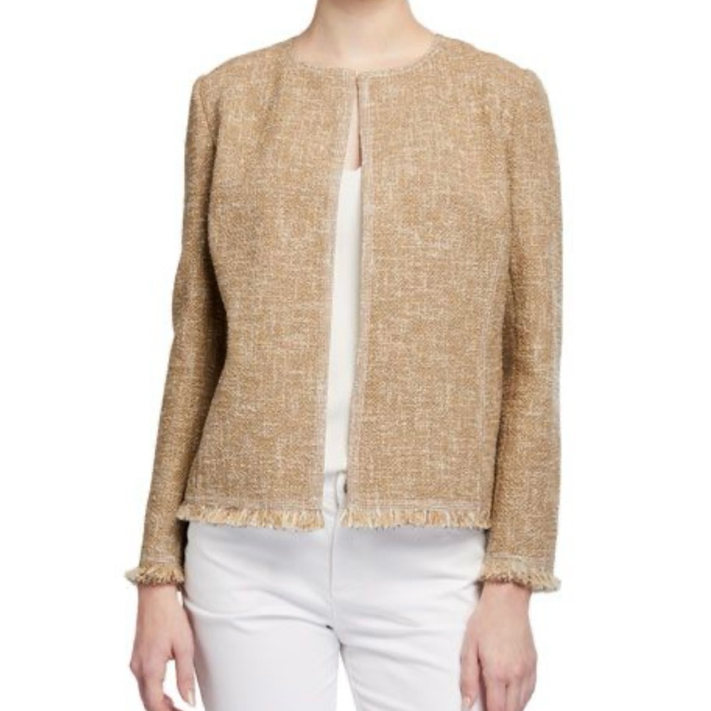 Lafayette 148 New York Tweed Pattern Gold Raw Edge Blazer NWT Size 4